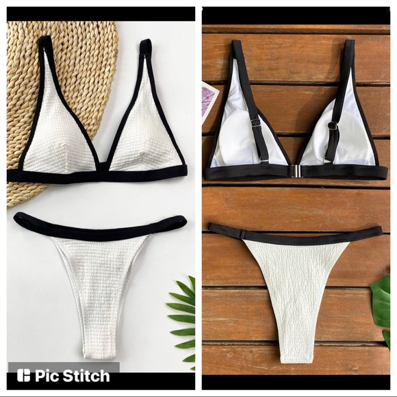 CUPSHE Black & White Contrast Trim Smocked Bikini - Picture 4 of 4